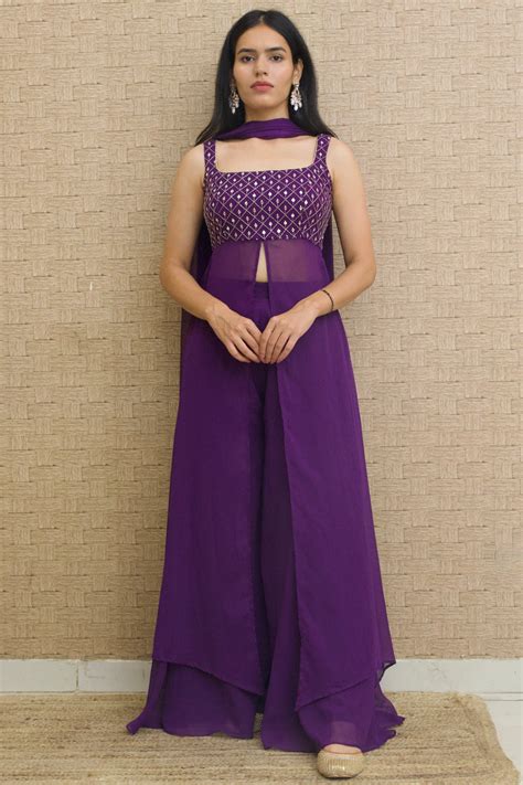 Purple Georgette Embroidered Kurta Set – SuYu by Yukti