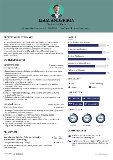 Nursing Unit Clerk Sample Resume