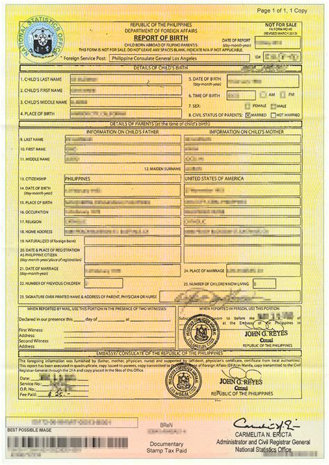 Image result for PSA Birth Certificate Example