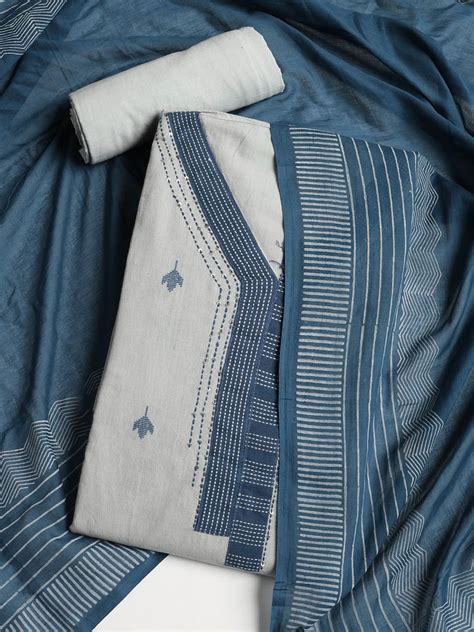 Neck Embroidered Cotton Blend Unstitched Suit With Dupatta – mbz.in