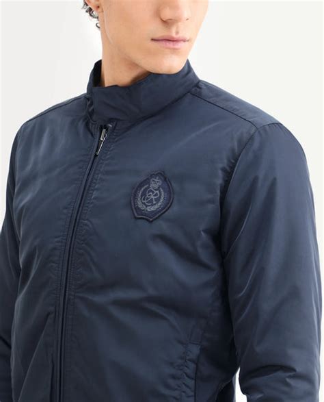 Rare Rabbit Men's Royban Navy Polyester Plain Regular Fit Full Sleeve