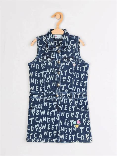 Buy Girls Blue Enzyme Washed Dress | Peppermint