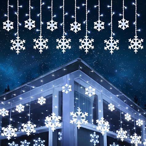Toodour Christmas Snowflake Lights Outdoor, 17.22ft 264 LED Snowflake ...