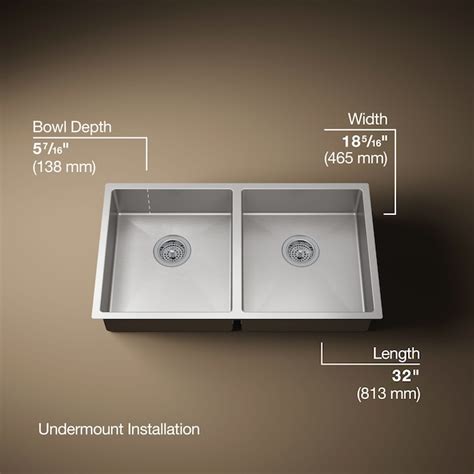 KOHLER Undermount 32-in x 18.31-in Stainless steel Double equal bowl 16 ...