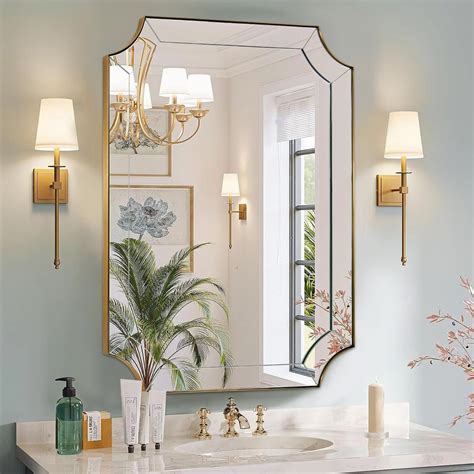 Minuette Glass Tiles Edge Scalloped Bathroom Vanity Mirrors | Stainless Steel Frame ...