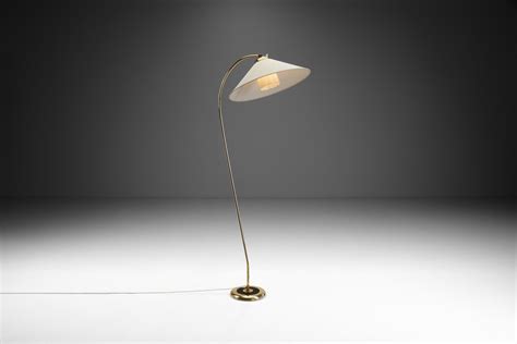 Mid-Century Modern Brass Floor Lamp with Fabric Shade, Scandinavia ...