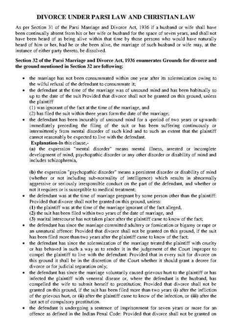 Grounds of Divorce Under Parsi and Christian Law - DIVORCE UNDER PARSI ...