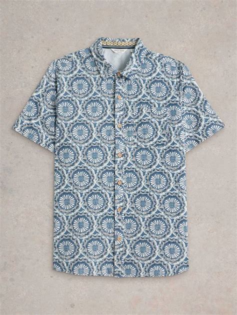 White Stuff Finsbury Cotton Regular Fit Tile Effect Shirt, Blue/Multi