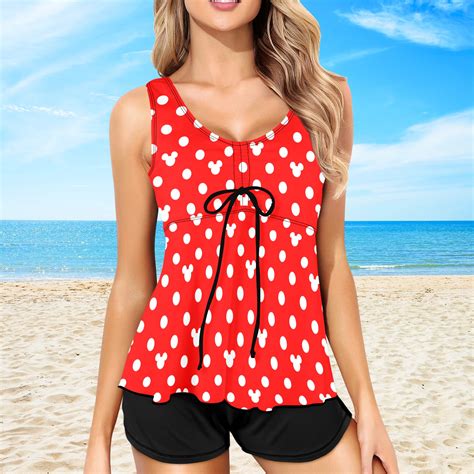 Red With White Mickey Polka Dots Two Piece Tankini Women's Swimsuit ...