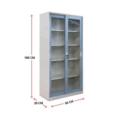 LEMARI ARSIP BESI KANTOR 2 PINTU KACA SLIDING BIRU KRISBOW