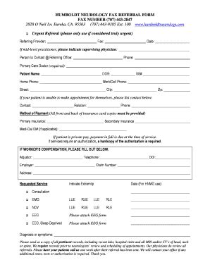 Humboldt Neurology Fax Referral Form - Blank Fillable Template | Fill ...