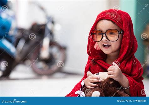 20-month Old Adorable Indian Baby Girl Wearing Dark Red Scarf and ...