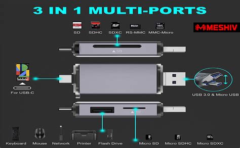 Meshiv 6 in 1 with OTG, SD Card Reader, USB Type C, USB 3.0 and Micro ...