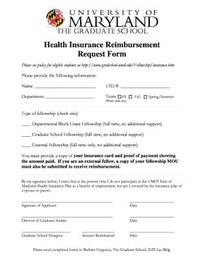Fillable Online gradschool umd Health Insurance Reimbursement Request ...