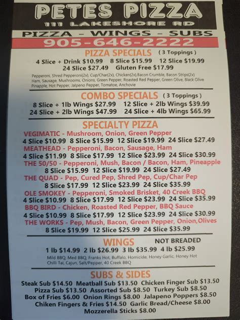 Menus – Pete’s Pizza