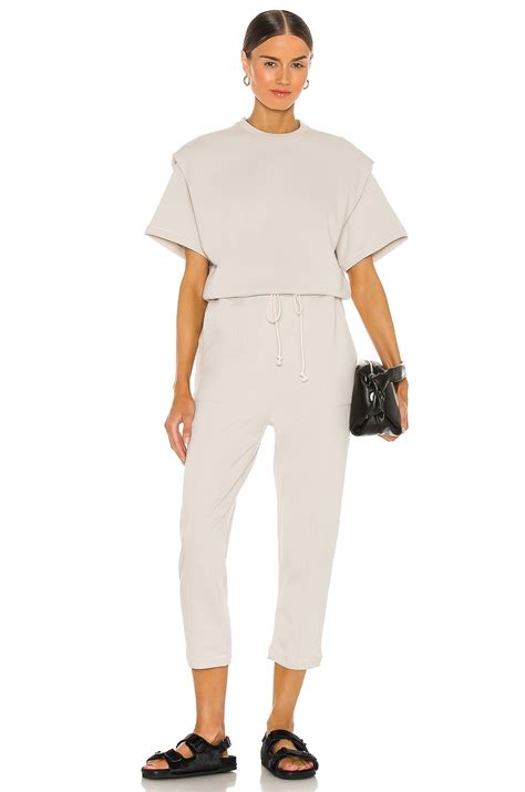 PISTOLA Clarisse French Terry Shoulder Pleat Jumpsuit in Soft Taupe ...