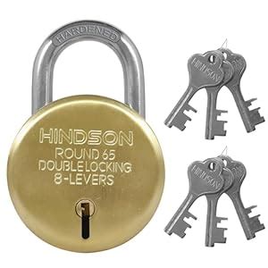 Hindson 65mm Round Lock with 6 Keys - Brass Finish and Double Locking ...