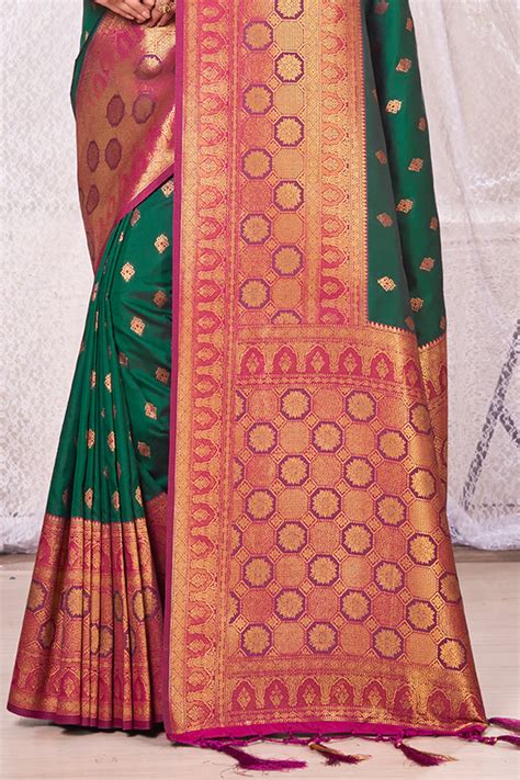 Buy Bottle Green Banarasi Saree online-Karagiri