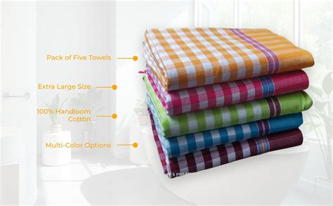 Handloom 100% Pure Cotton Towels (Pack of 5) XXXL Size 36/72Inch(90 ...