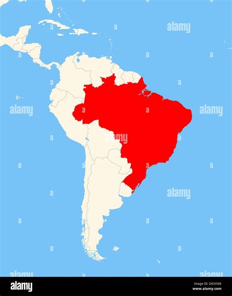 Locator map showing the location of the country Brazil in South America. The country is ...