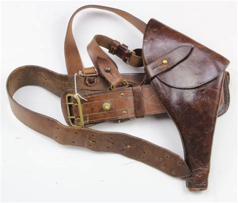 WW1 British Officers Sam Brown Belt with .455 Webley Holster & Ammo Pouch.