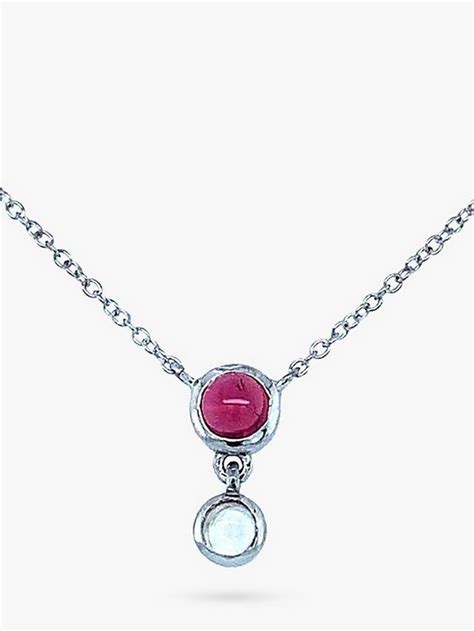 London Road 9ct Gold Double Stone Drop Pendant Necklace, White Gold ...