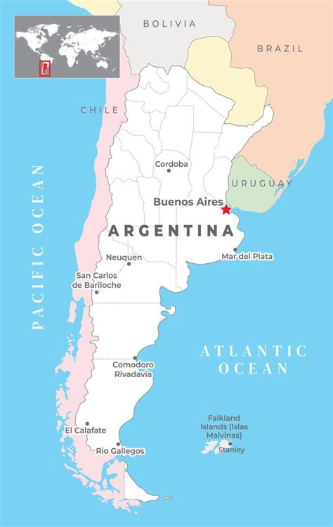 Argentina Political Map with capital Buenos Aires, most important cities with national borders ...