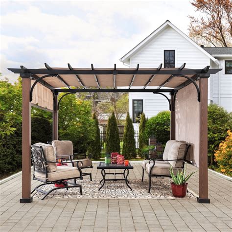 Sunjoy Group Sunjoy 11 x 11 ft. Metal Pergolas with Natural Wood India ...