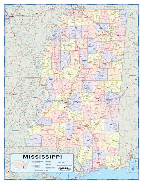 Mississippi Counties Wall Map | Maps.com.com