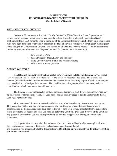 2010-2026 Form HI Uncontested Divorce Packet With Children - Blank ...