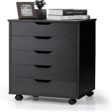 5 Drawer File Cabinet Mobile Filing Cabinet with Universal Wheels White ...