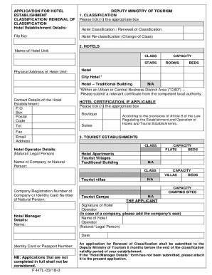 Fillable Online Application for Hotel Establishment Classification Fax ...