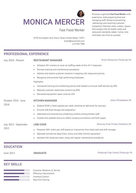 25 Fast Food Worker Resume Examples and Templates for 2025 ...