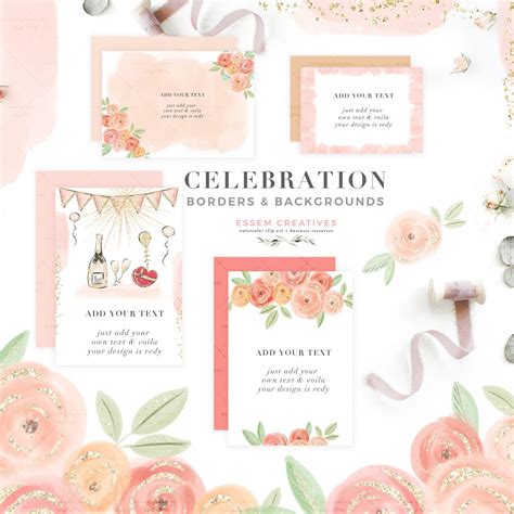 Buy Celebration Party Borders Backgrounds, Peach Pink Floral Watercolor ...