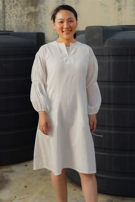 White Muslin Dress - Super soft,Nightshirt style, Self Stripe : Oxford ...