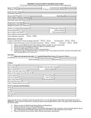 Fillable Online PROPERTY MANAGEMENT INFORMATION FORM (To be used with ...