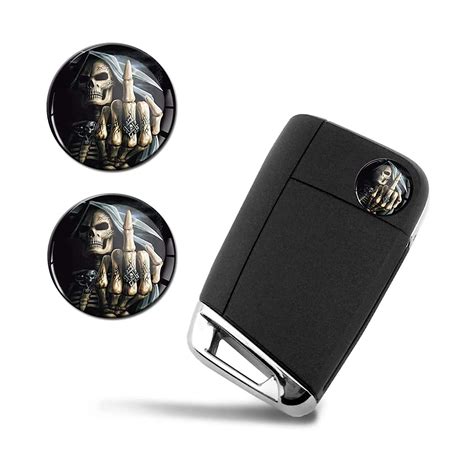 2 x 3D Domed Stickers Skull Skeleton Middle Finger Key Fob Emblem Badge ...