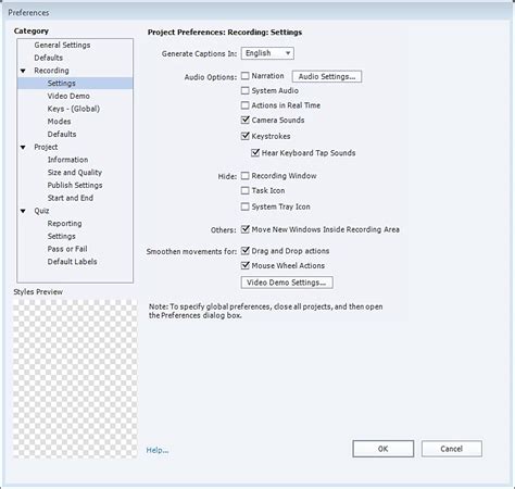 Set recording preferences in Adobe Captivate Classic