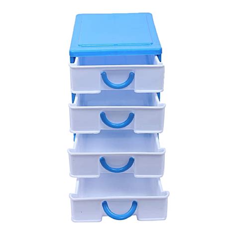 Heart Home Plastic Four Layer Drawer Storage Cabinet Box (Blue ...
