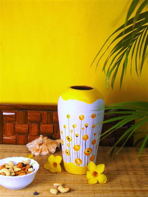 Buy Unique Shape Hand Painted White Terracotta vase 8 inch Home Decor ...