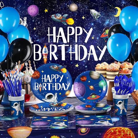 Buy 150 Pieces Outer Space Party Supplies Galaxy Birthday Party ...