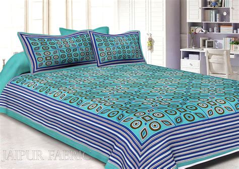 Blue Border Blue Base Multi Shape Pattern Screen Print Cotton Double B ...