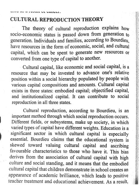 Cultural Reproduction Theory - Master of Social Work - Studocu