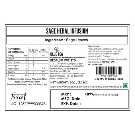 Sage Herbal Tea - 60 Tea Bags – Blue Tea | Health in Every Sip | As ...