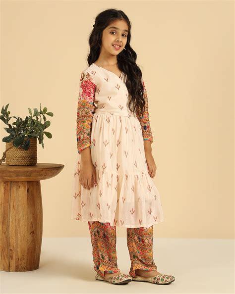V-Neck Tiered Kurta With Pant Indo Western Girls Co-Ord Set – Bug and Bees