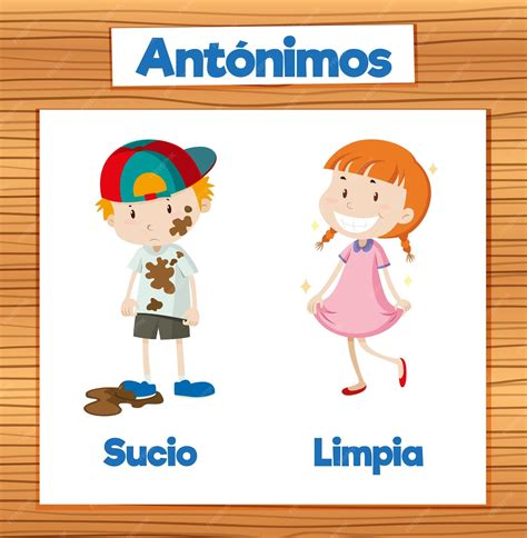Free Vector | Sucio and limpia antonym word card in spanish means dirty ...