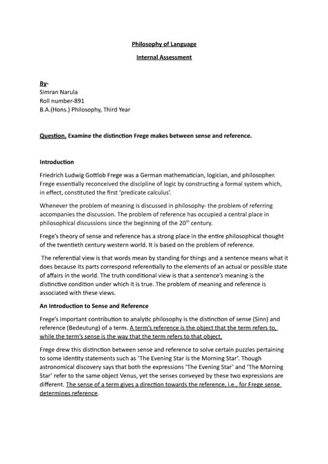 Frege's difference between sense and reference; Sense and Reference ...