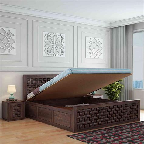 WOODLAB Furniture Solid Sheesham Wood Niwar King Size Bed with ...