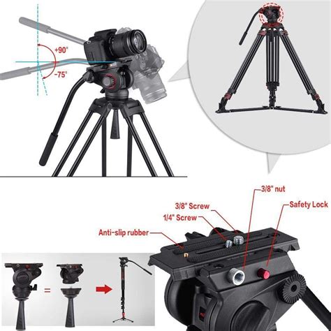 miliboo MTT609A Aluminum Fluid Head Camera Video Tripod for Camcorder ...