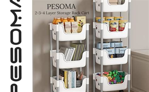 PESOMA Storage Trolley, 3-Tier Rolling Cart, Utility Cart Wheels ...